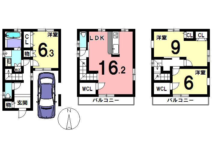 Floor plan. 27,800,000 yen, 3LDK, Land area 62.47 sq m , Building area 98.41 sq m local appearance photo
