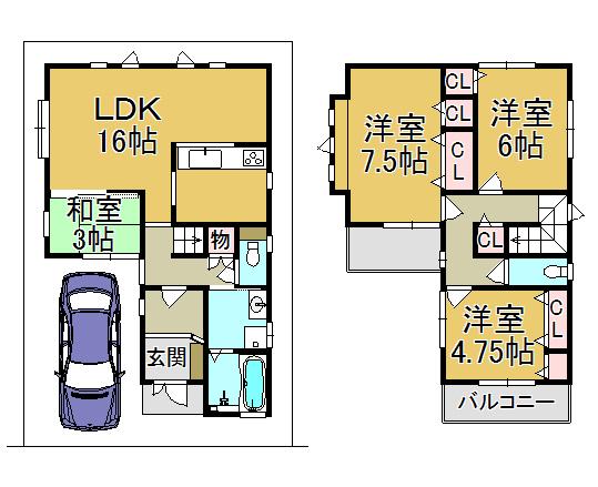 Floor plan. (No. 6 locations), Price 29,960,000 yen, 4LDK, Land area 91.21 sq m , Building area 93.96 sq m