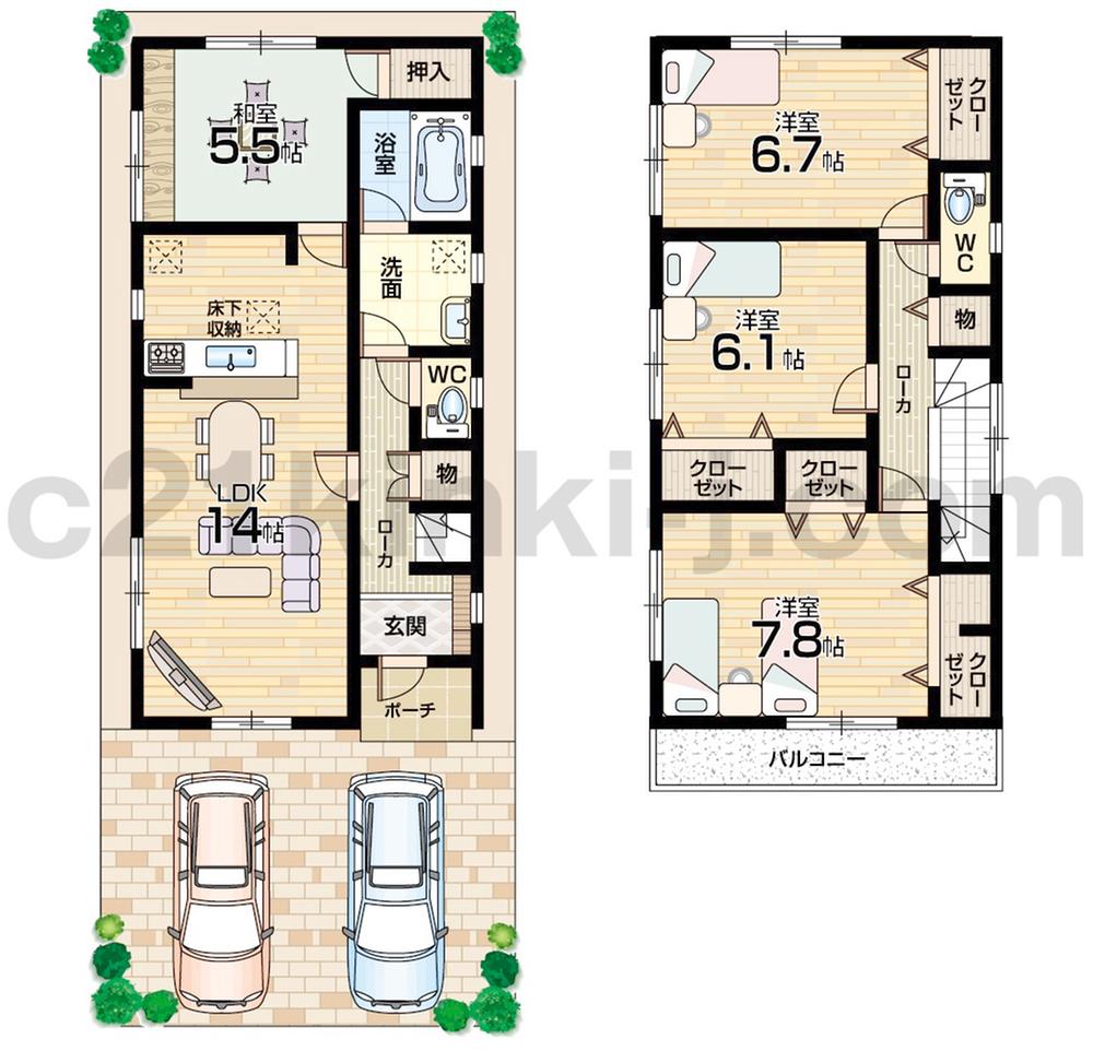 Floor plan. (No. 2 locations), Price 25,500,000 yen, 4LDK, Land area 95.66 sq m , Building area 95.57 sq m