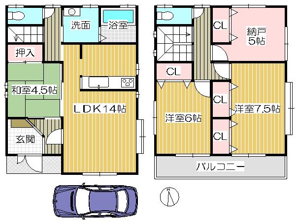 Floor plan. 31,965,000 yen, 4LDK, Land area 98.41 sq m , Building area 94.77 sq m 2 No. land Floor plan
