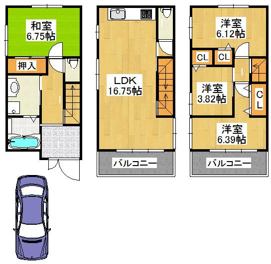 Floor plan. 27,800,000 yen, 4LDK, Land area 62.23 sq m , Building area 99.34 sq m