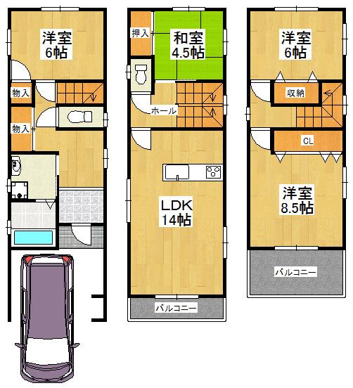 Floor plan. 29,800,000 yen, 4LDK, Land area 64.37 sq m , Building area 98.82 sq m