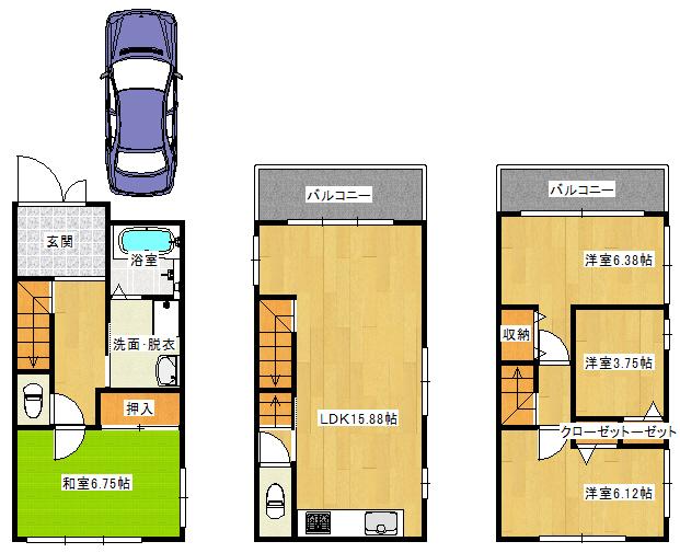 Floor plan. 27,800,000 yen, 4LDK, Land area 62.23 sq m , Building area 99.34 sq m