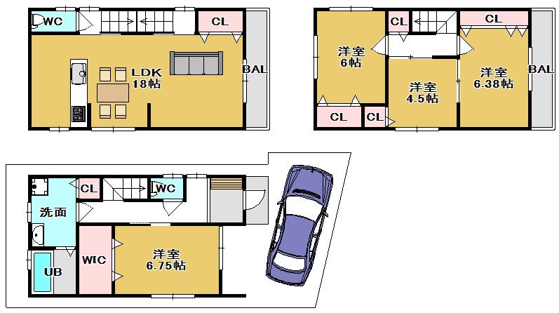 Floor plan. 27,800,000 yen, 4LDK, Land area 84.33 sq m , Floor plan of the building area 109.58 sq m storage capacity preeminent ☆ Longing of counter kitchen ☆