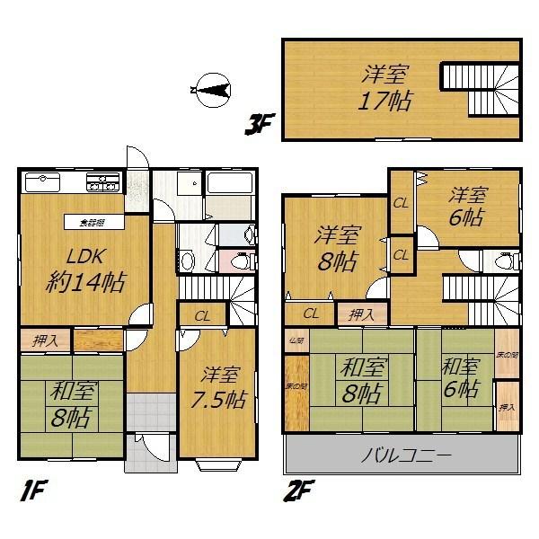 Floor plan. 26,800,000 yen, 7LDK, Land area 108.08 sq m , Building area 197.1 sq m