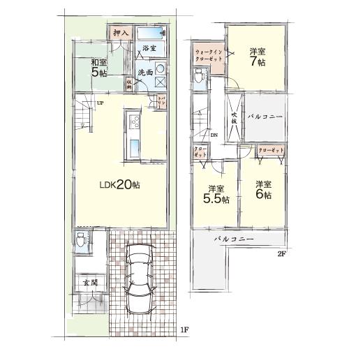 Building plan example (floor plan). Building plan example (two-story plan) 4LDK, Land price 22,800,000 yen, Land area 94.3 sq m , Building price 19 million yen, Building area 99.62 sq m