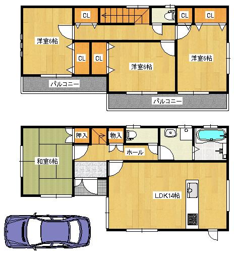 Floor plan. 34,800,000 yen, 4LDK, Land area 91.83 sq m , Building area 95.22 sq m ◆ Floor plan