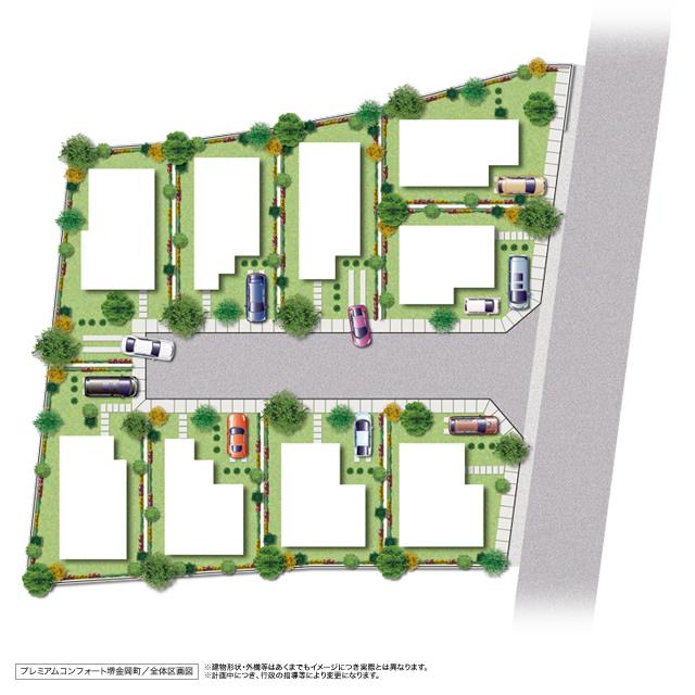 The entire compartment Figure. Give to 9 family ... each of the future, Full of sense of openness cityscape. Open feeling full of open outside the structure is, It remains of gardening and home garden also think. (Cityscape image illustration)
