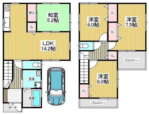 Floor plan. 26,800,000 yen, 4LDK, Land area 86.2 sq m , Building area 93.96 sq m