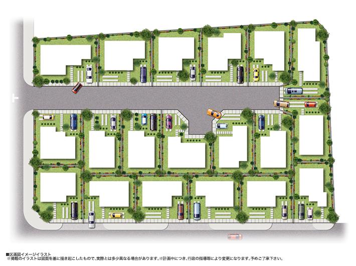 The entire compartment Figure. Streets a sense of open and lush all 19 House. Full family of smile, Town to watch the growth of the child. (Compartment view image illustrations)