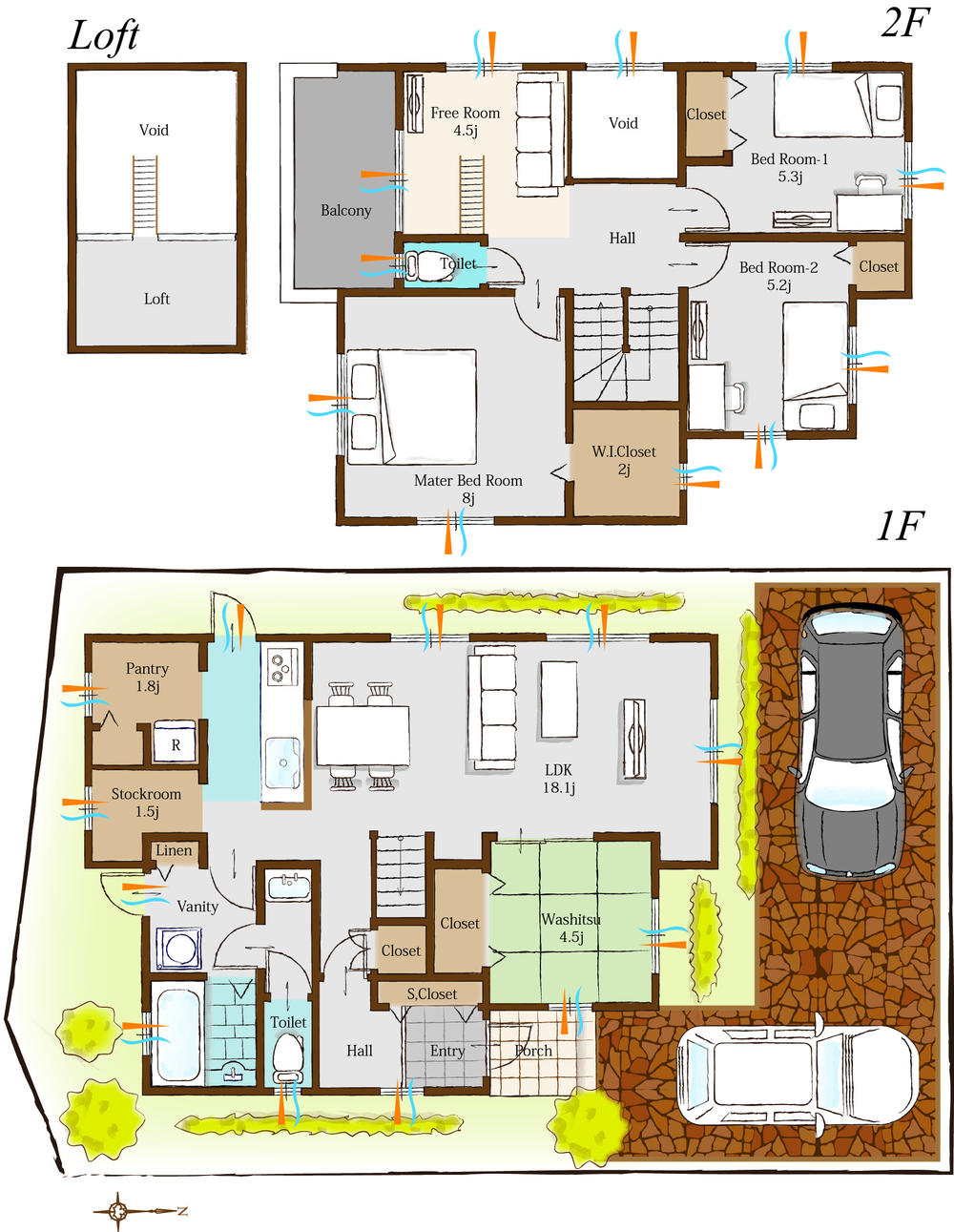 Building plan example (Perth ・ Introspection). No. 50 land model plan. Site area 163.61 sq m  1 floor area 62.52 sq m  2 floor area 55.89 sq m  Enforcement area total 118.41 square meters