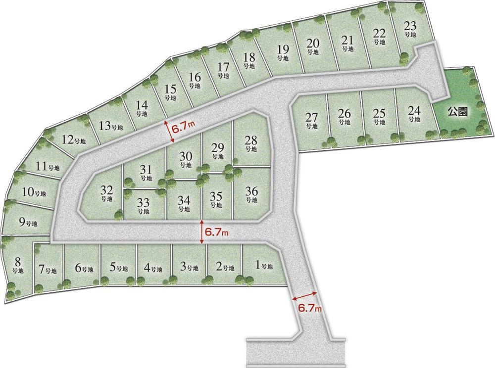 The entire compartment Figure. Independent Street District of peace of mind that can not be missing street. Maximum 6.7m road width of the room of the design (the entire section view)