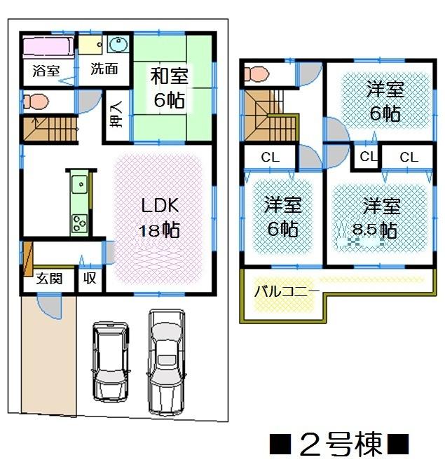 Floor plan. (Building 2), Price 27.5 million yen, 4LDK, Land area 113.89 sq m , Building area 104.33 sq m