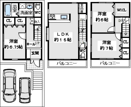 Floor plan. 18.5 million yen, 3LDK, Land area 48.2 sq m , Building area 93.74 sq m