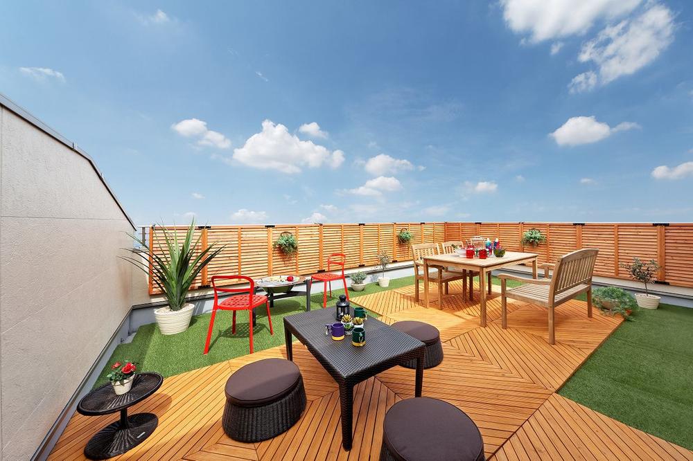 Building plan example (introspection photo). Spacious garden terrace. Glad Hoseru a lot of daily laundry.