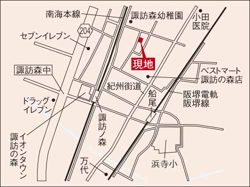 Local guide map. Old is Suwanomori the town was a villa ground, There is also such a big mansion quiet residential area to leave the vestiges. Walk from the station 3 minutes, Nearby Suwa forest kindergarten, Hamadera elementary school is also a 6-minute walk child-rearing environment Local guide map