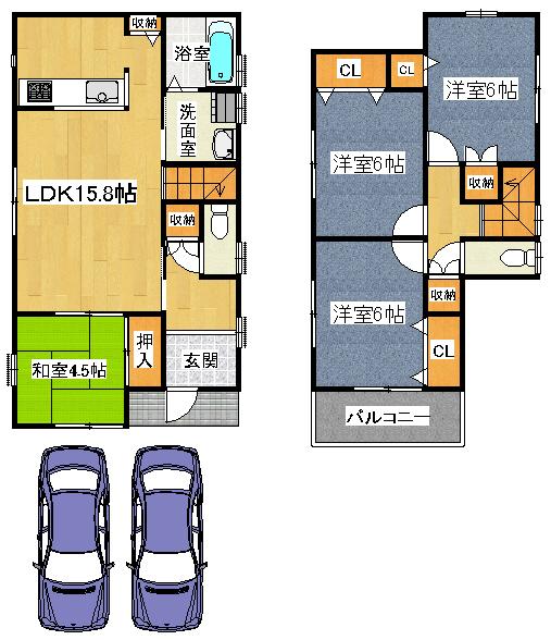 Building plan example (floor plan). Building plan example (A No. land) 4LDK, Land price 19,400,000 yen, Land area 140.16 sq m , Building price 10.8 million yen, Building area 92.34 sq m