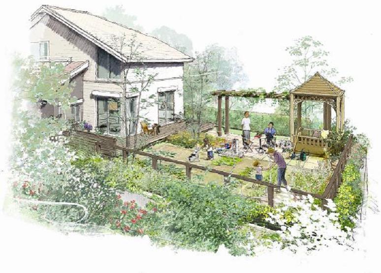 Building plan example (Perth ・ appearance). While admiring the blooming wisteria in pergola, A late breakfast in the gazebo. Kitchen garden also gardening can also enjoy fashionable in this house.