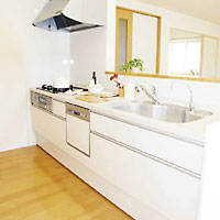 Other Equipment. Dishwasher and water purifier, System kitchens with, such as a glass-top stove, And sophisticated design, Abundant storage capacity is attractive (model house)