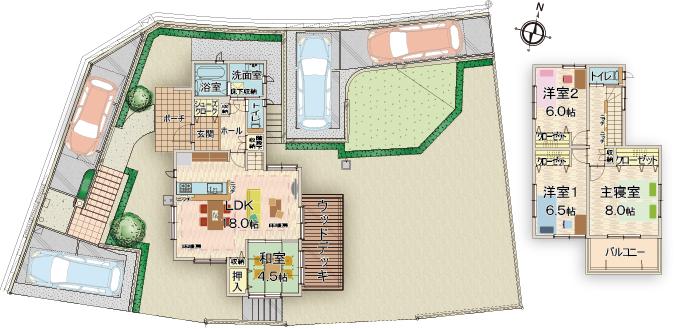 Floor plan. Views of the sea on one side from most top Bokai slope No. 3 Park in Bokai slope 190m in the town up to No. 3 park. The ground in the spacious and adults also play playground equipment likely to be able to adults and children alike Omoikkiri play.