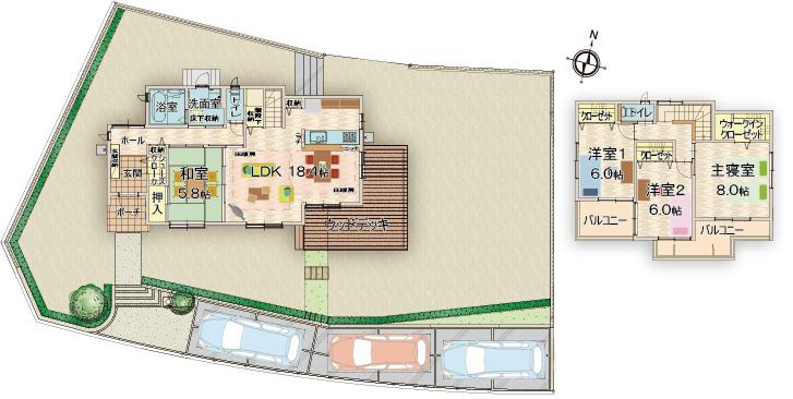 Floor plan. Views of the sea on one side from most top Bokai slope No. 3 Park in Bokai slope 190m in the town up to No. 3 park. The ground in the spacious and adults also play playground equipment likely to be able to adults and children alike Omoikkiri play.