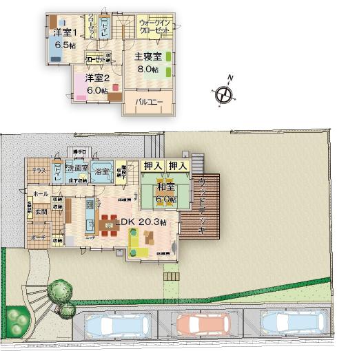 Floor plan. Views of the sea on one side from most top Bokai slope No. 3 Park in Bokai slope 190m in the town up to No. 3 park. The ground in the spacious and adults also play playground equipment likely to be able to adults and children alike Omoikkiri play.