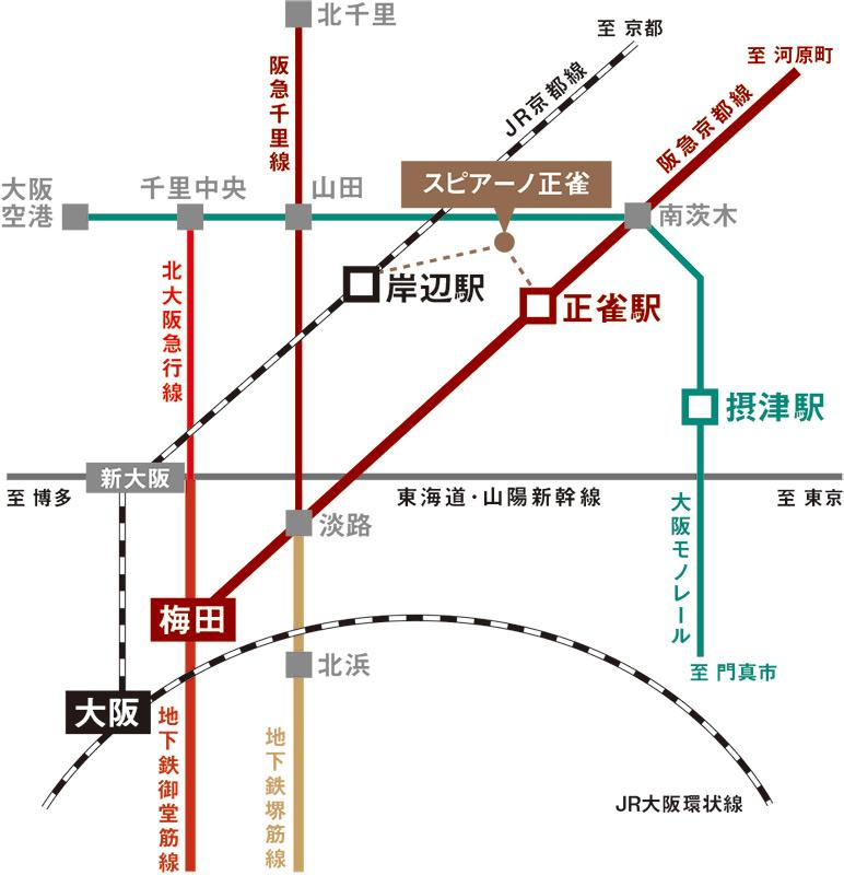 route map. With the train 12 minutes until the "Osaka" station, "Umeda" station until 18 minutes good location.