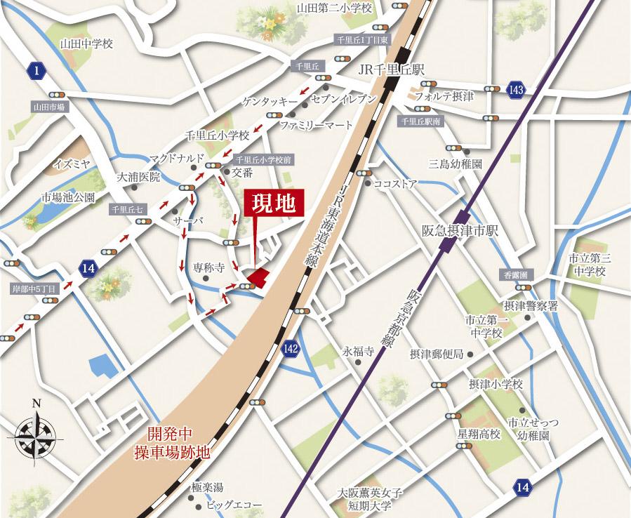 Local guide map. When arriving by car, Please enter a "Settsu Senrioka 4-chome 12" to the car navigation system. Located within 10km from the Osaka city center, The other that can be accessed within 30 minutes, Kyoto and Kobe, Within commuting distance also to Nara district. Local guide map