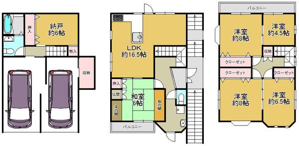 Floor plan. 22,800,000 yen, 6LDK, Land area 110.07 sq m , Building area 172.12 sq m south-facing, Storage space plenty of abode