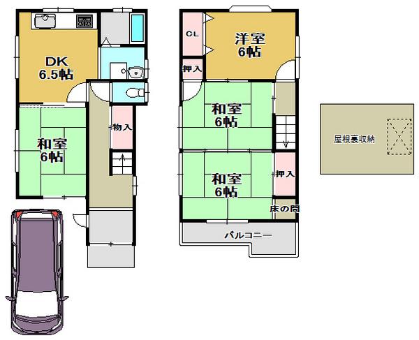 Floor plan. 13.8 million yen, 4DK, Land area 70.42 sq m , Building area 85.46 sq m all room 6 tatami mats or more, 4DK dated attic storage