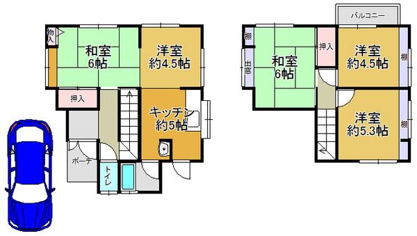 Floor plan. 18.5 million yen, 4LDK, Land area 105.41 sq m , Building area 72.57 sq m convenient parking with space