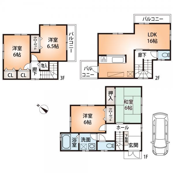 Floor plan. 27,800,000 yen, 4LDK, Land area 98.21 sq m , Building area 102.06 sq m with solar power, There will two parking.