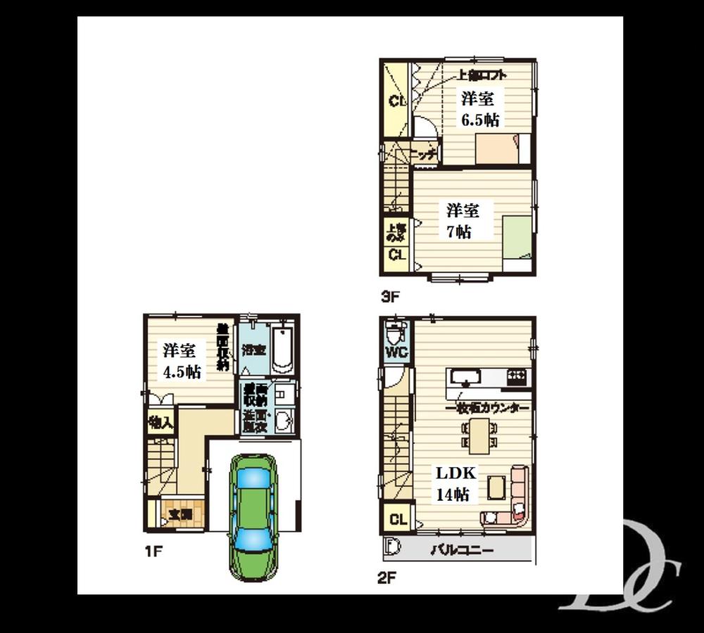 Floor plan. 28.8 million yen, 3LDK, Land area 49.68 sq m , Building area 90.08 sq m