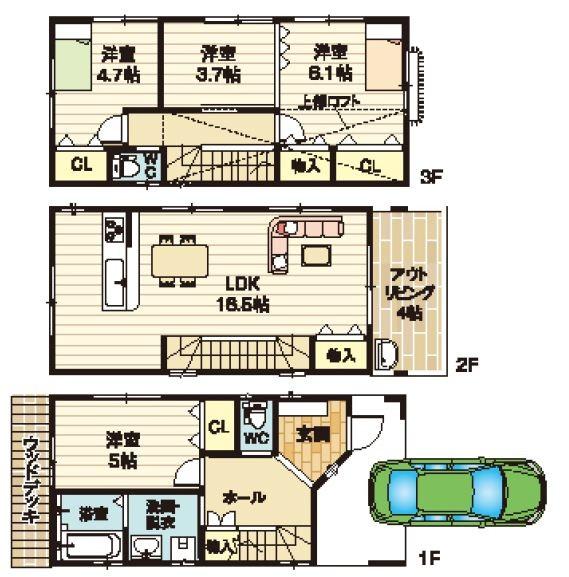 Floor plan. 35,300,000 yen, 4LDK, Land area 61.14 sq m , Building area 107.09 sq m