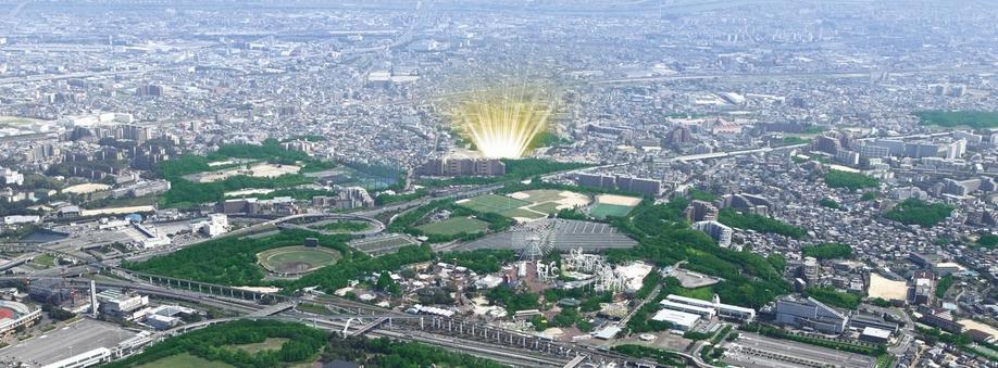 The local position of aerial photographs of the August 2008 shooting CG synthesis and light. In fact a slightly different