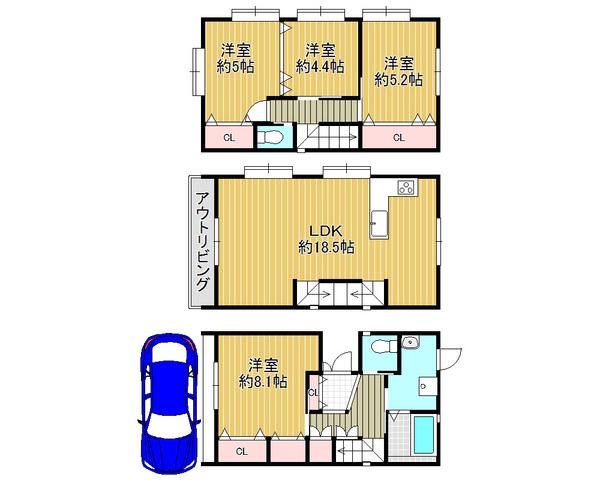 Floor plan. 34,500,000 yen, 4LDK, Land area 75.71 sq m , It is conveniently live in the building area 103.05 sq m in town ☆
