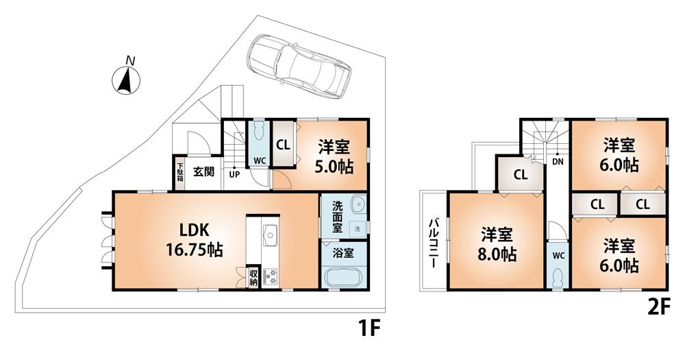 Floor plan. (No. 8 locations), Price 43,800,000 yen, 4LDK, Land area 105 sq m , Building area 95.98 sq m