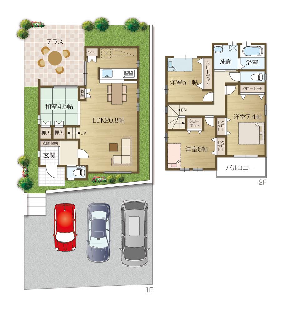 Building plan example (floor plan). Building plan example (No. 3 locations) 4LDK, Land price 38,900,000 yen, Land area 151.06 sq m , Building price 18.9 million yen, Building area 100.9 sq m