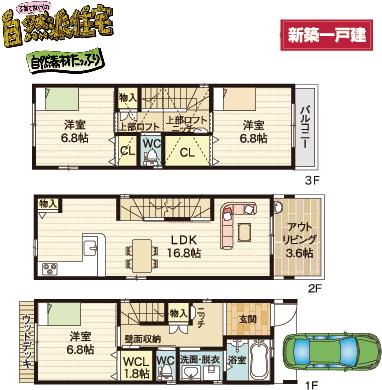 Floor plan. 29.5 million yen, 3LDK, Land area 68.46 sq m , Building area 95.64 sq m Suita of newly built single-family.