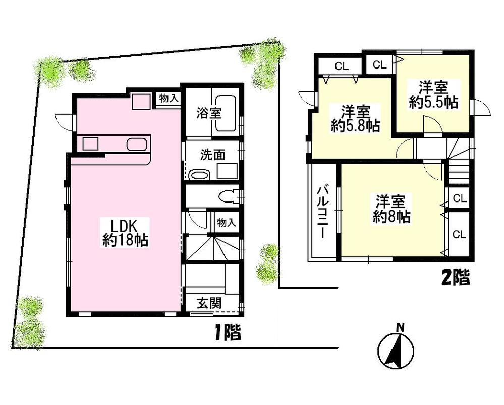 Building plan example (floor plan). Building plan example (building price 1730 Ten thousand yen, Building area 78.04 sq m )