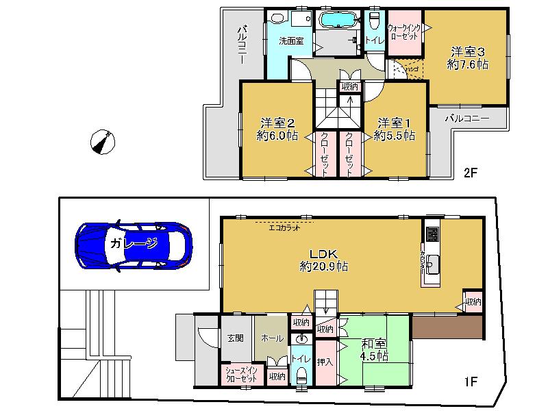 Floor plan. 45,500,000 yen, 4LDK, Land area 132.15 sq m , Building area 109.07 sq m