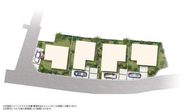 The entire compartment Figure. All sections 100m2 than. The site of the green rich room, 4 family of smile full draw a life scene land plan. (Cityscape image illustration)