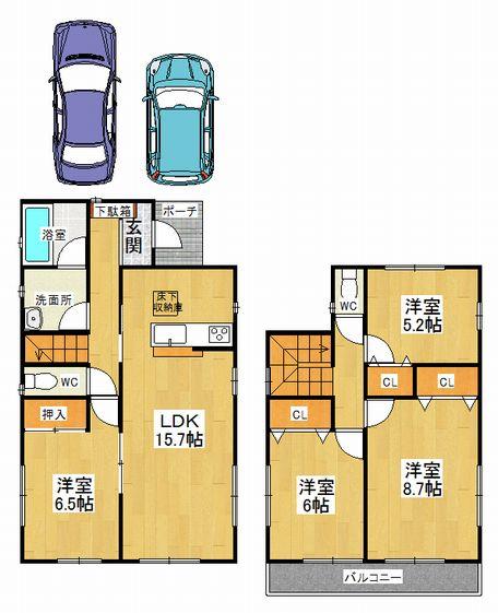 Floor plan. (Building 2), Price 28,900,000 yen, 4LDK, Land area 135.3 sq m , Building area 97.19 sq m