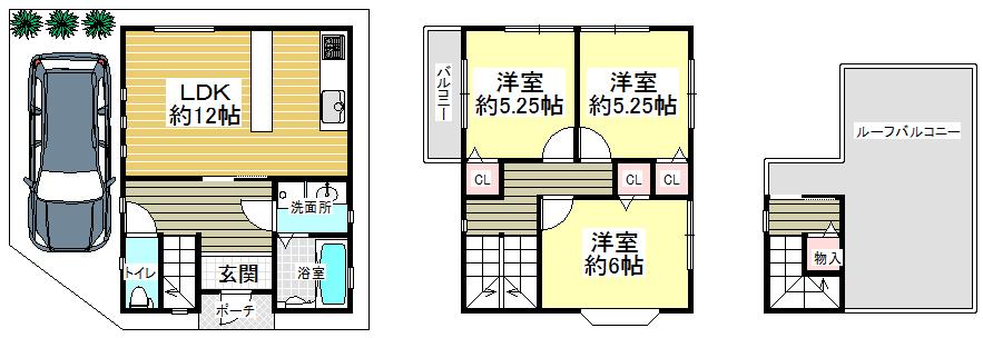 Building plan example (floor plan). Building plan example building price 1560 Ten thousand yen, Building area 79.94 sq m