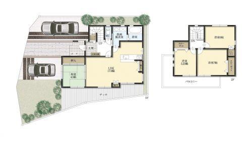 Building plan example (floor plan).  ・ Land about 47.26 square meters  ・ All four sections of the subdivision  ・ Good per sun per south village roads and waterways  ・ The first kind low-rise exclusive residential area  ・ Free design