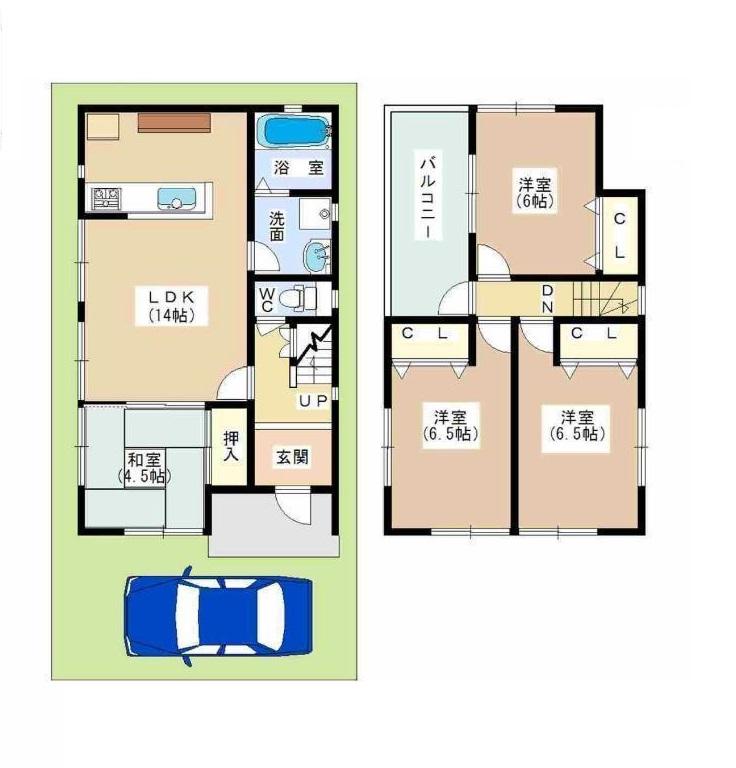 Building plan example (floor plan). Building plan example (No. 5 locations) 4LDK, Land price 13.5 million yen, Land area 82.66 sq m , Building price 16,197,000 yen, Building area 85.05 sq m