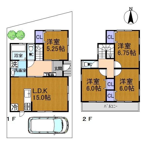 Building plan example (floor plan). Building plan example (No. 2 place) 4LDK, Land price 19,060,000 yen, Land area 96.24 sq m , Building price 16,129,000 yen, Building area 92.34 sq m