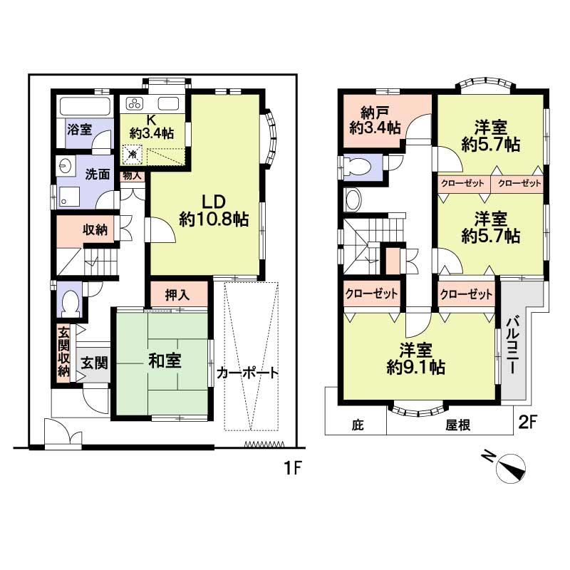 Floor plan. 32,800,000 yen, 4LDK + S (storeroom), Land area 102.06 sq m , Building area 116 sq m