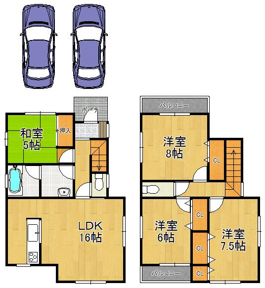 Floor plan. 26,900,000 yen, 4LDK, Land area 120.09 sq m , Plenty of light from the building area 97.2 sq m 2 sided balcony ☆