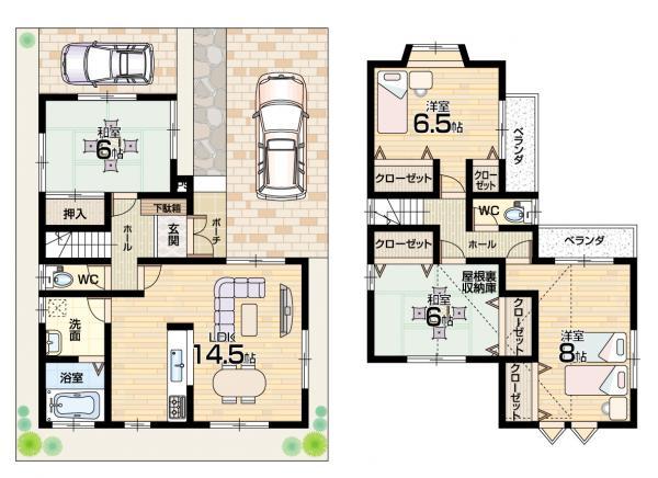 Floor plan. 33,600,000 yen, 4LDK, Land area 98.05 sq m , Building area 96.53 sq m Floor